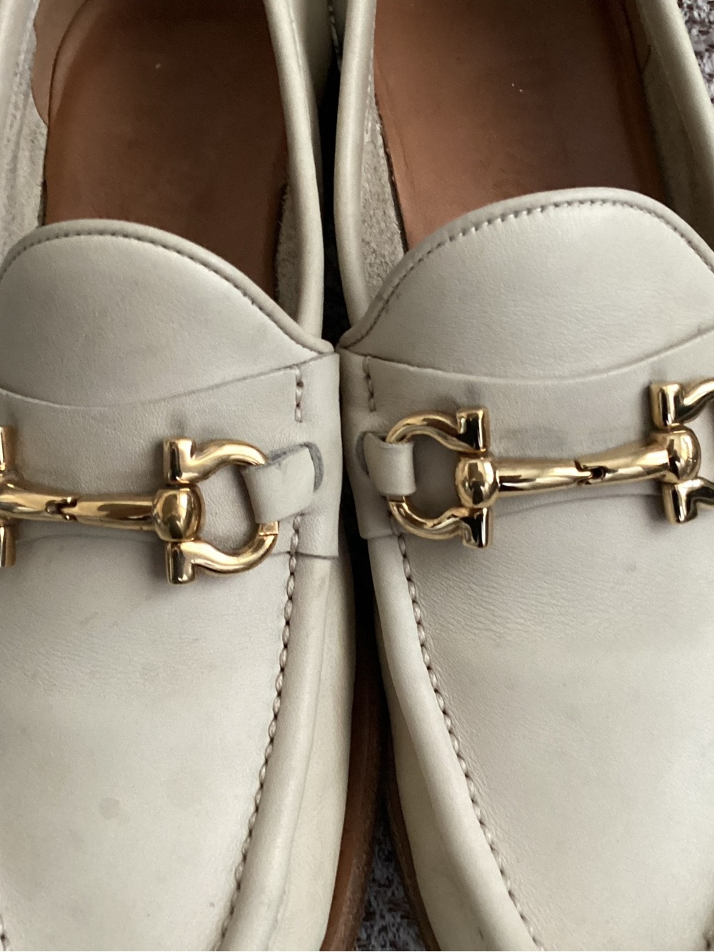 Salvatore Ferragamo Leather Cream Loafers, Size 6.5 - Picture 7 of 12